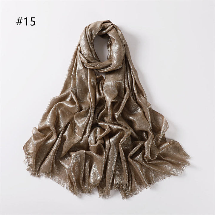 Women's Golden Glitter Lightweight Shawl Thin Scarf - Silver Khaki - image 22