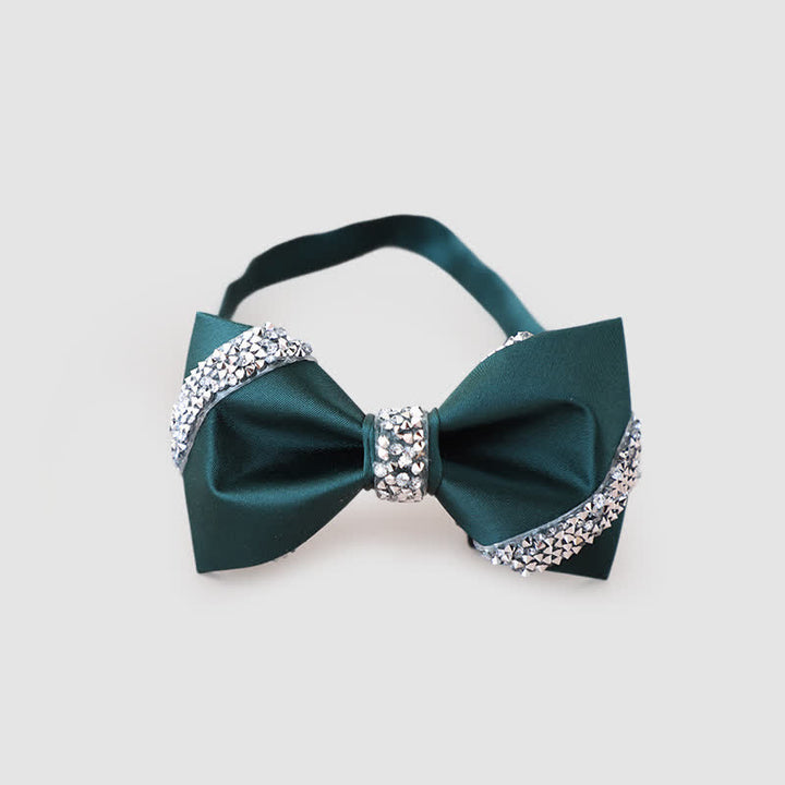Men's Classic Rhinestone Embellished Bow Tie - Dark Green - image 12