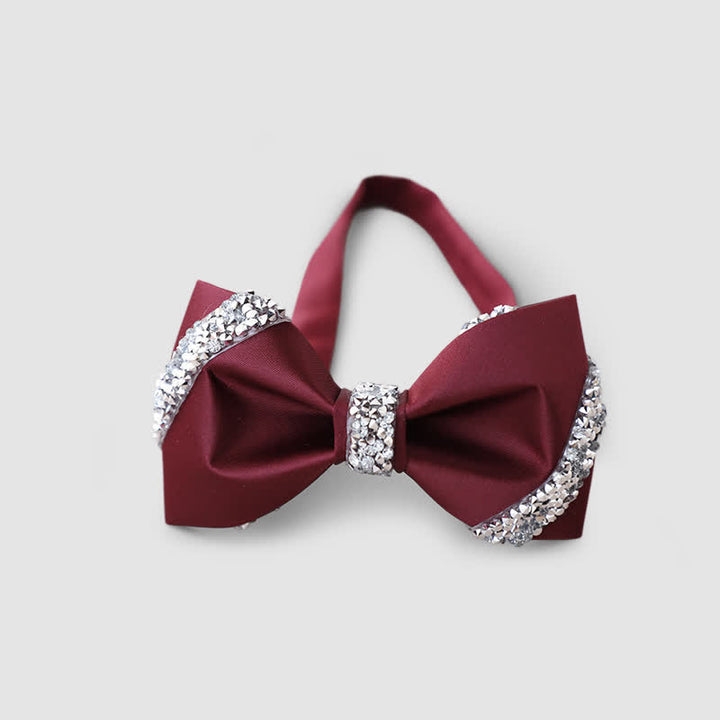 Men's Classic Rhinestone Embellished Bow Tie - Burgundy - image 11