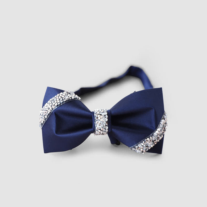 Men's Classic Rhinestone Embellished Bow Tie - Navy - image 2