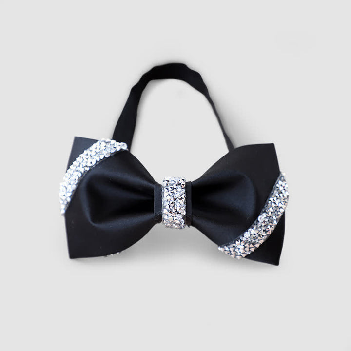 Men's Classic Rhinestone Embellished Bow Tie - Black - image 5