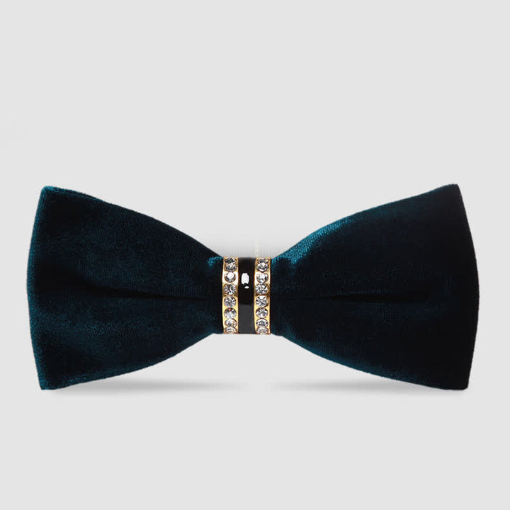 Men's Luxury Crystal Velvet Plain Bow Tie - Green - image 6