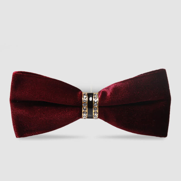 Men's Luxury Crystal Velvet Plain Bow Tie - Burgundy - image 0