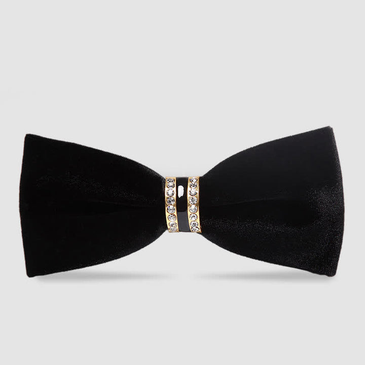 Men's Luxury Crystal Velvet Plain Bow Tie - Black - image 8