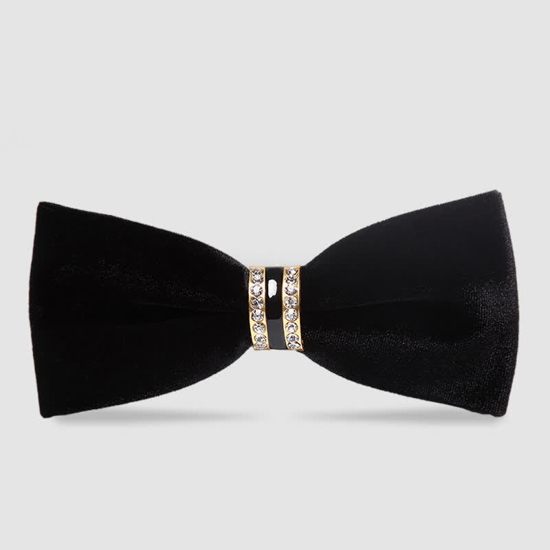 Men's Luxury Crystal Velvet Plain Bow Tie - Black - image 8