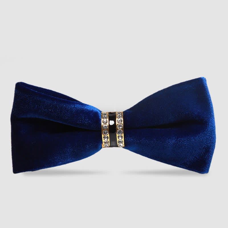 Men's Luxury Crystal Velvet Plain Bow Tie - Blue - image 7