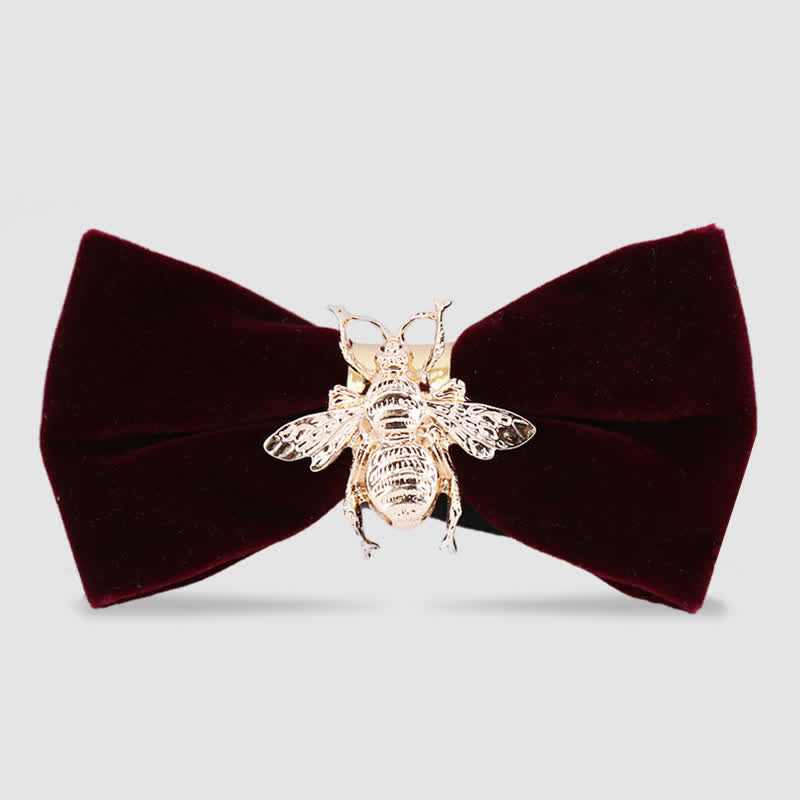 Men's Insect Bee Velvet Bow Tie - Burgundy & Gold - image 4