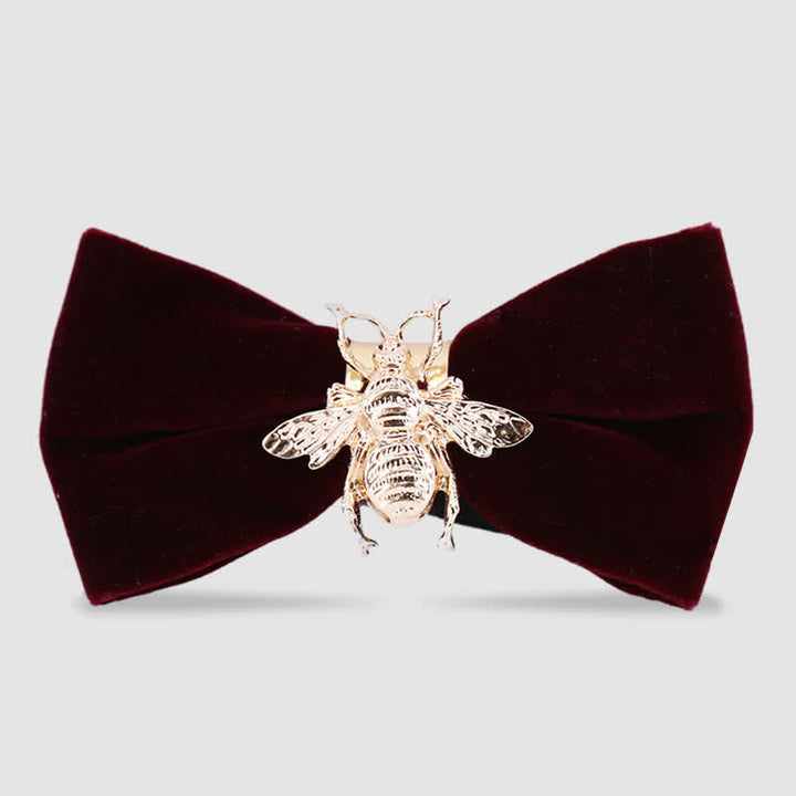 Men's Insect Bee Velvet Bow Tie - Burgundy & Gold - image 4