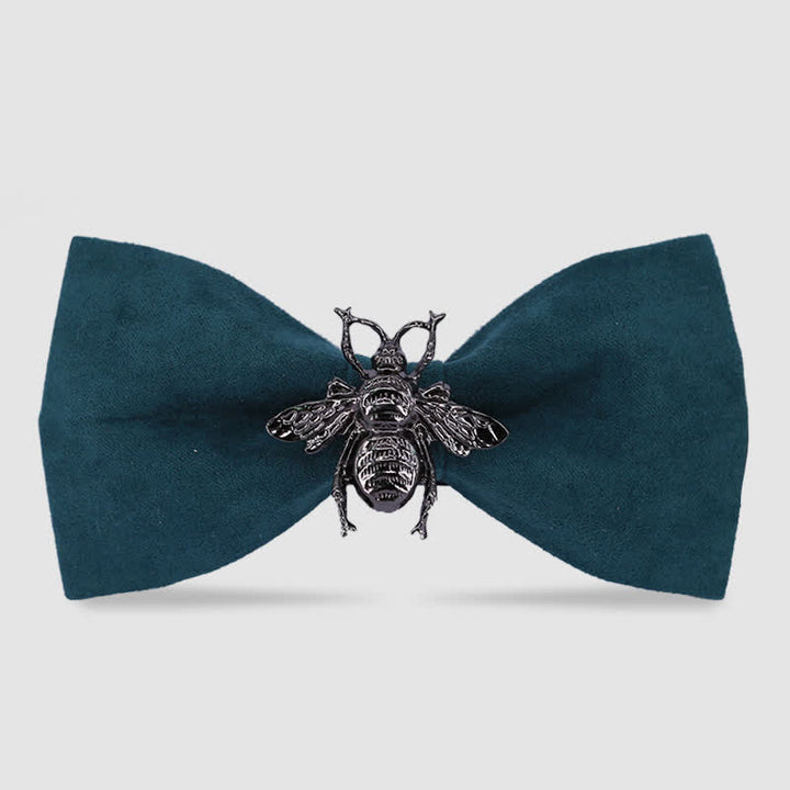 Men's Insect Bee Velvet Bow Tie - Green & Black - image 0