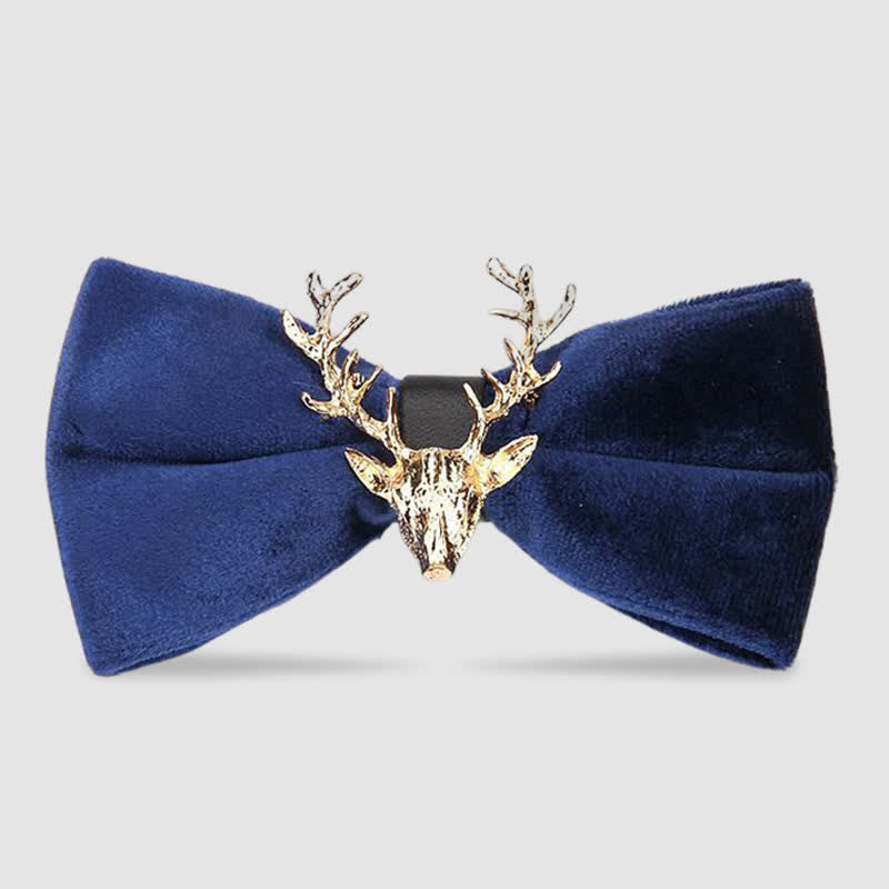 Men's Reindeer Head Velvet Bow Tie - Navy - image 0