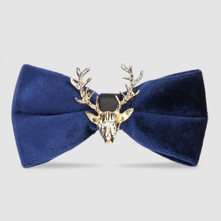 Men's Reindeer Head Velvet Bow Tie - Navy - image 0