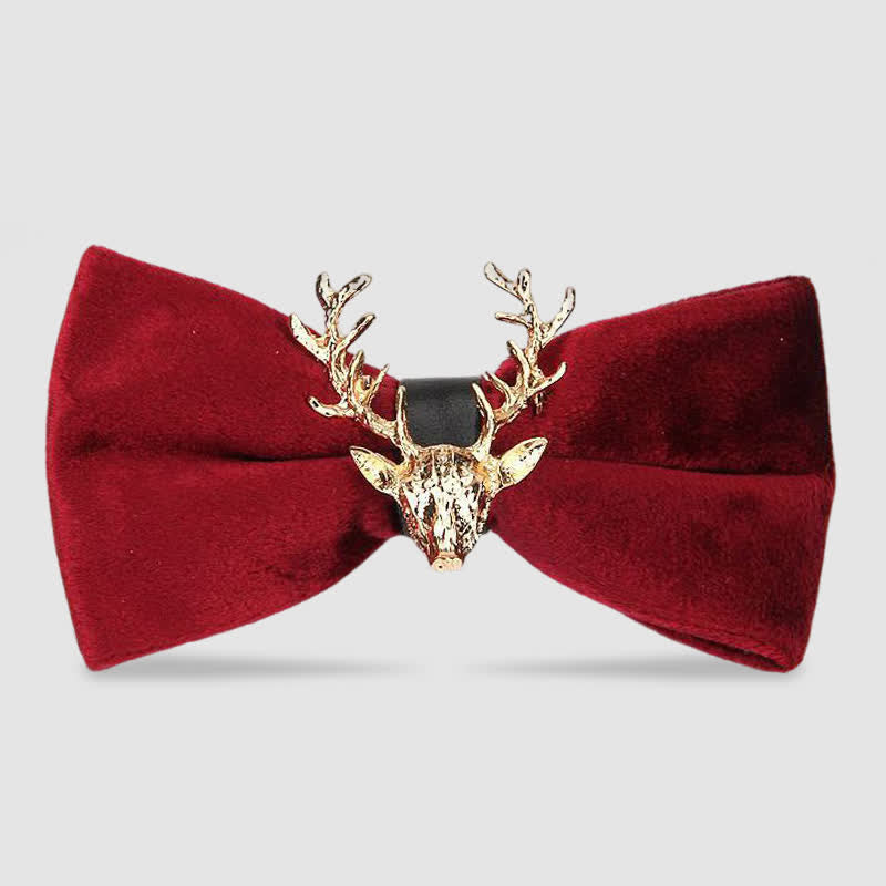 Men's Reindeer Head Velvet Bow Tie - Burgundy - image 6