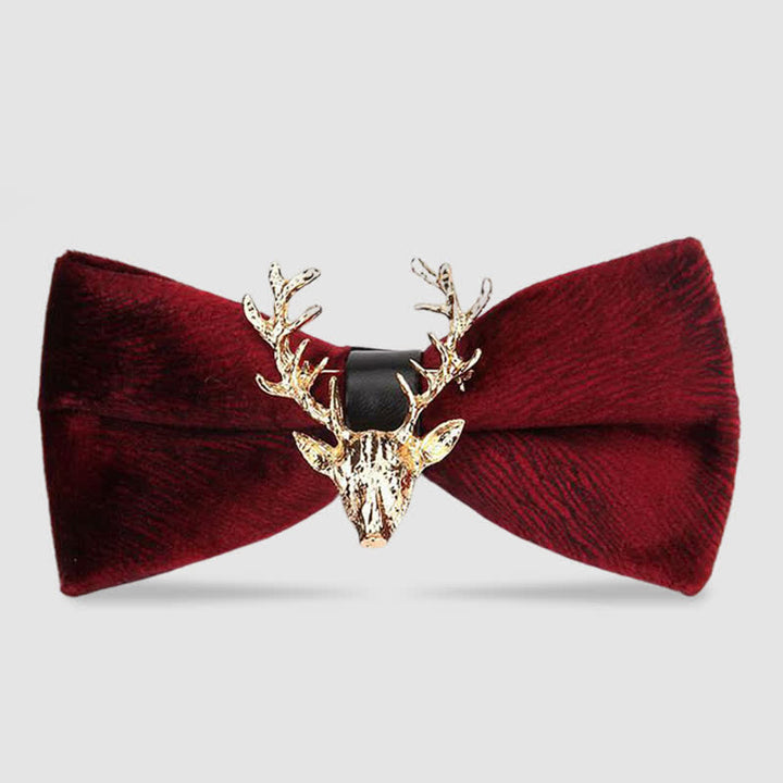 Men's Reindeer Head Velvet Bow Tie - Burgundy Vein - image 12