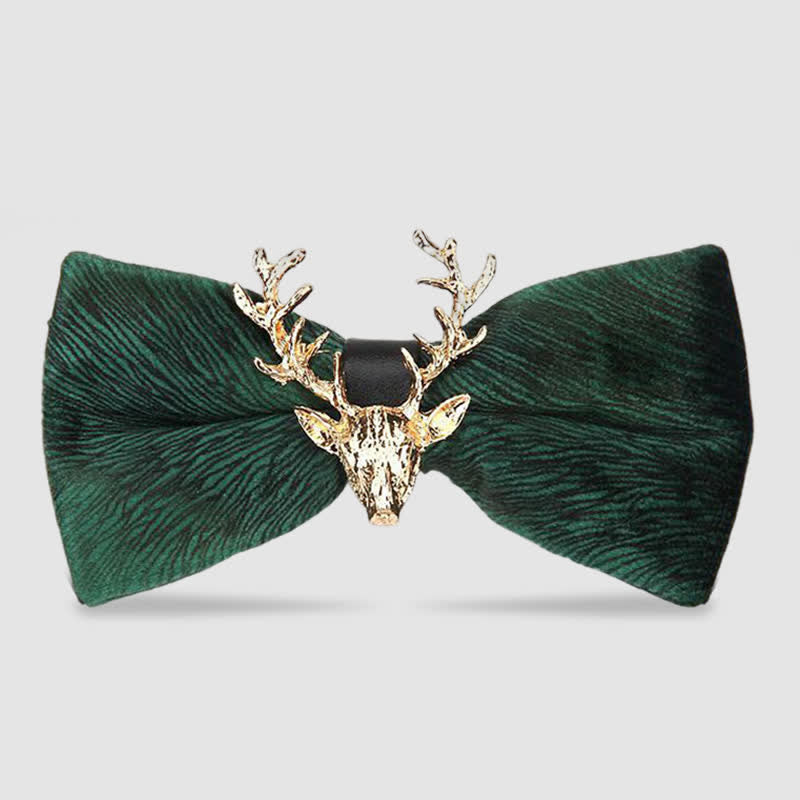 Men's Reindeer Head Velvet Bow Tie - Green Vein - image 11