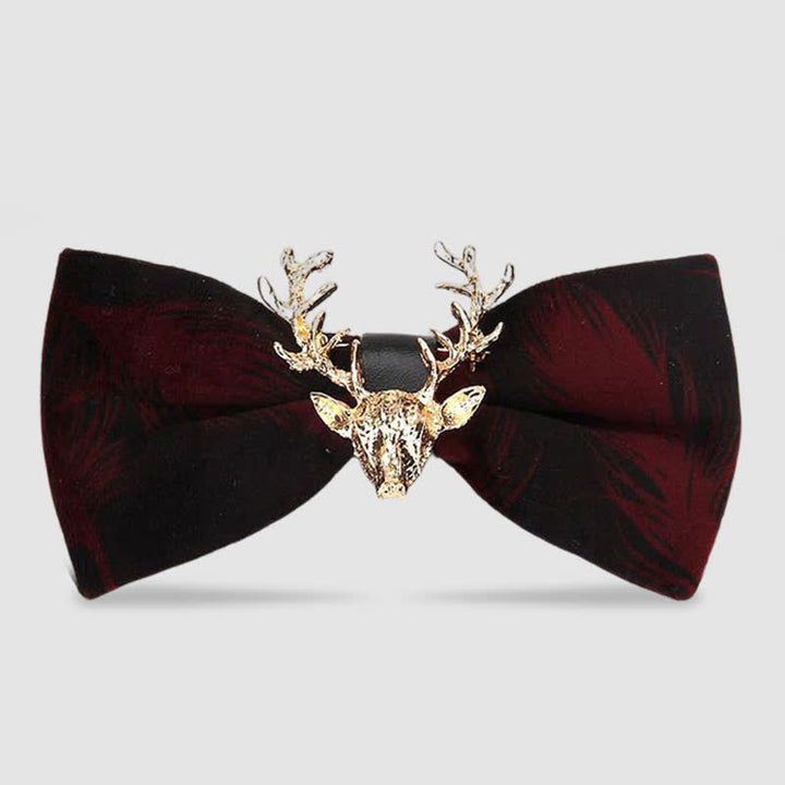 Men's Reindeer Head Velvet Bow Tie - Darkred Feather - image 19