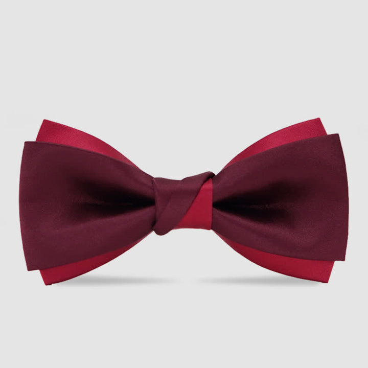 Men's Red Double Layered Formal Tuxedo Bow Tie - Dark Red - image 0