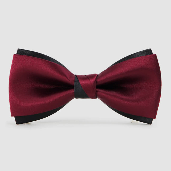 Men's Charming Black & Red Double Layered Bow Tie - Red - image 0