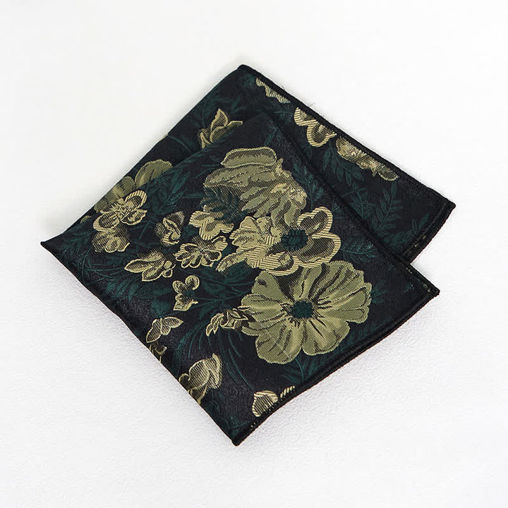 Men's Pine Forest Green Floral Necktie Pocket Square - Pocket Square - image 4