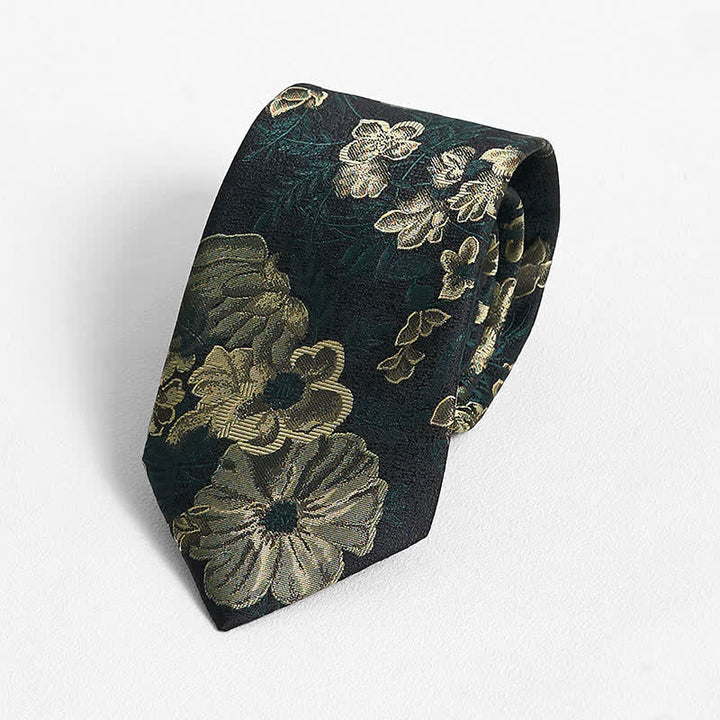 Men's Pine Forest Green Floral Necktie Pocket Square