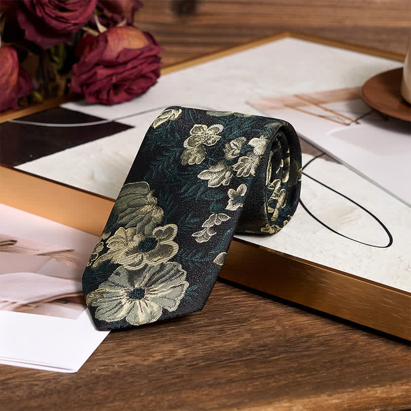 Men's Pine Forest Green Floral Necktie Pocket Square - image 3