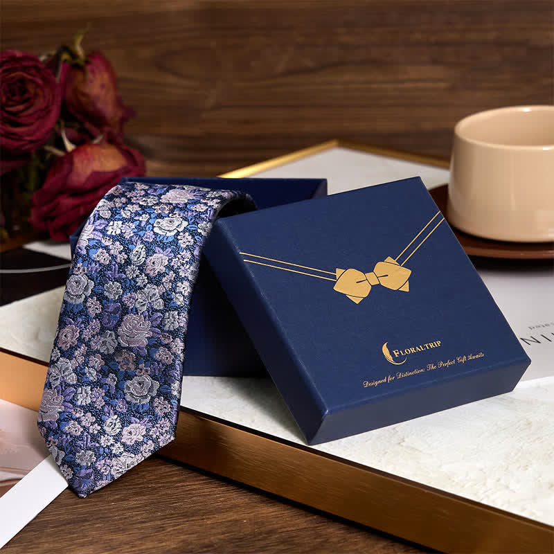 SteelBlue Men's Novelty Floral Necktie - image 1