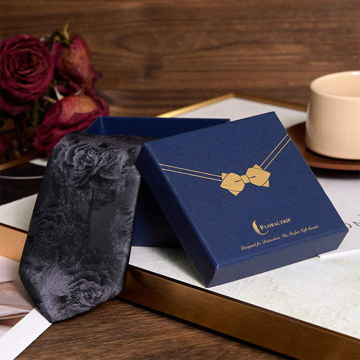 Men's Black Peony Classic Flower Business Necktie Pocket Square - image 1