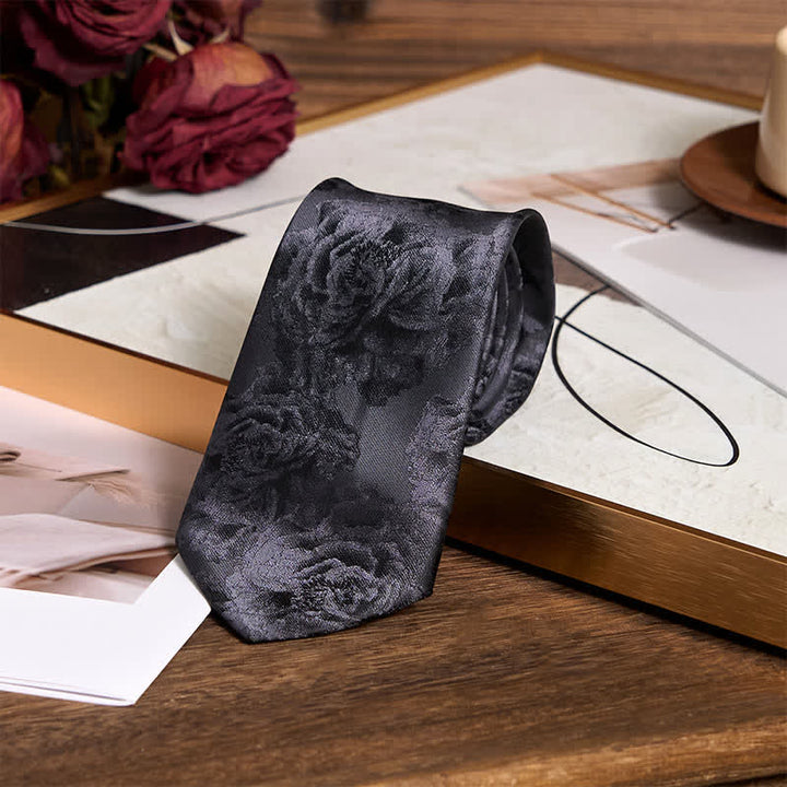 Men's Black Peony Classic Flower Business Necktie Pocket Square - image 3