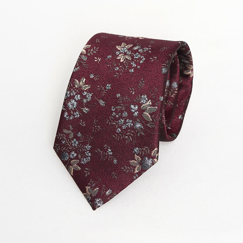 Men's Vintage Dark Red & Blue Floral Necktie