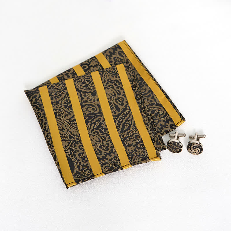 3Pcs Men's Yellow Striped Paisley Necktie Set