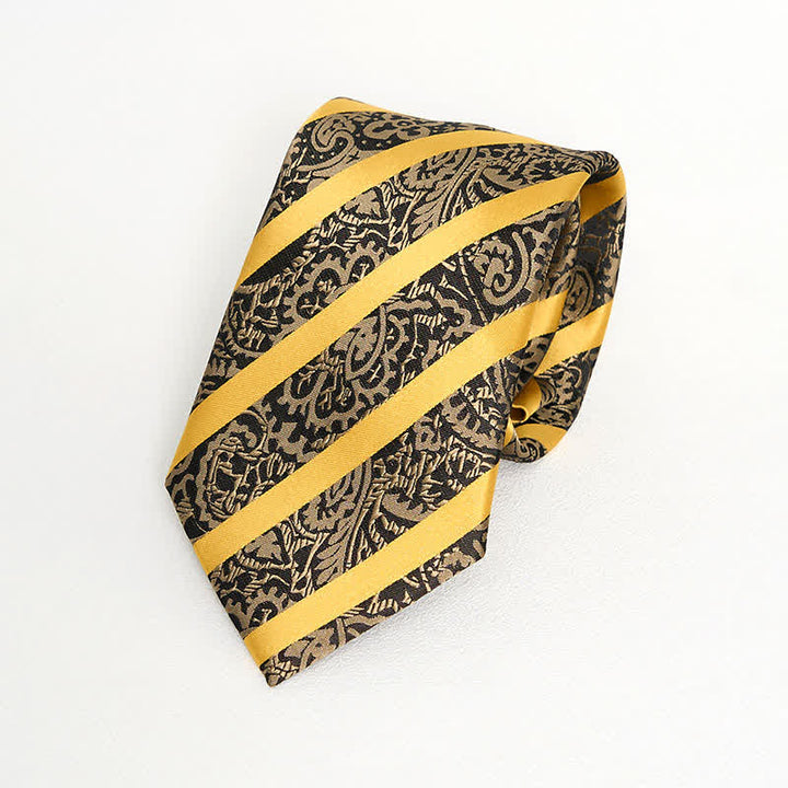 3Pcs Men's Yellow Striped Paisley Necktie Set