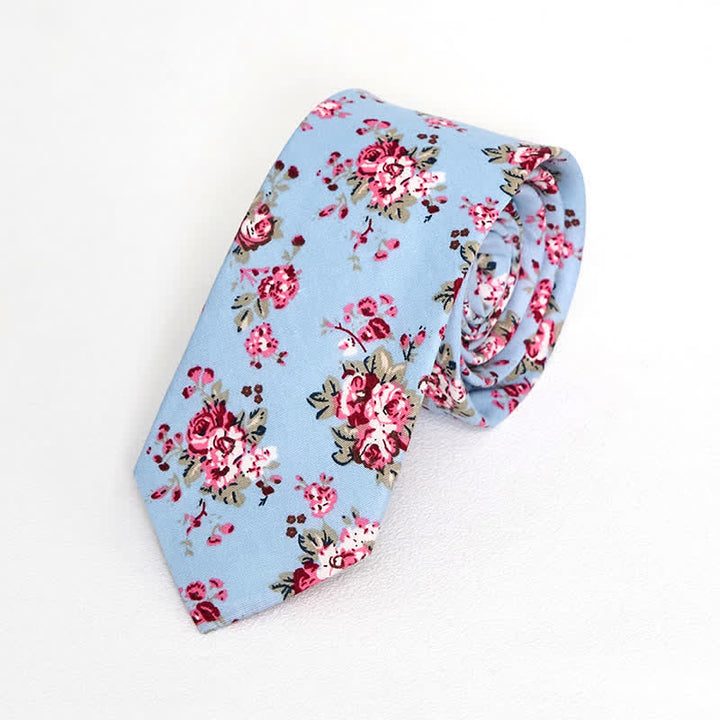 Men's Vintage Liberal Floral Necktie - Pink & Pale Blue - image 11