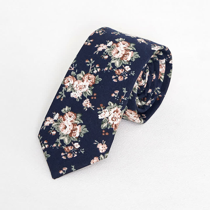 Men's Vintage Liberal Floral Necktie - White & Navy - image 14