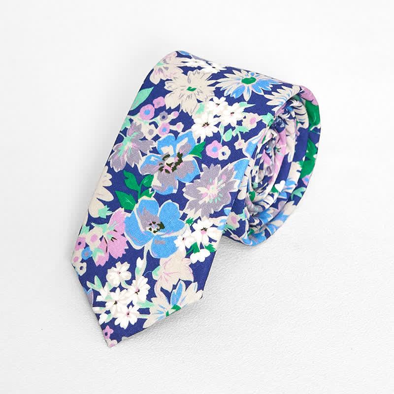 Men's Vintage Liberal Floral Necktie - White & Violet - image 7