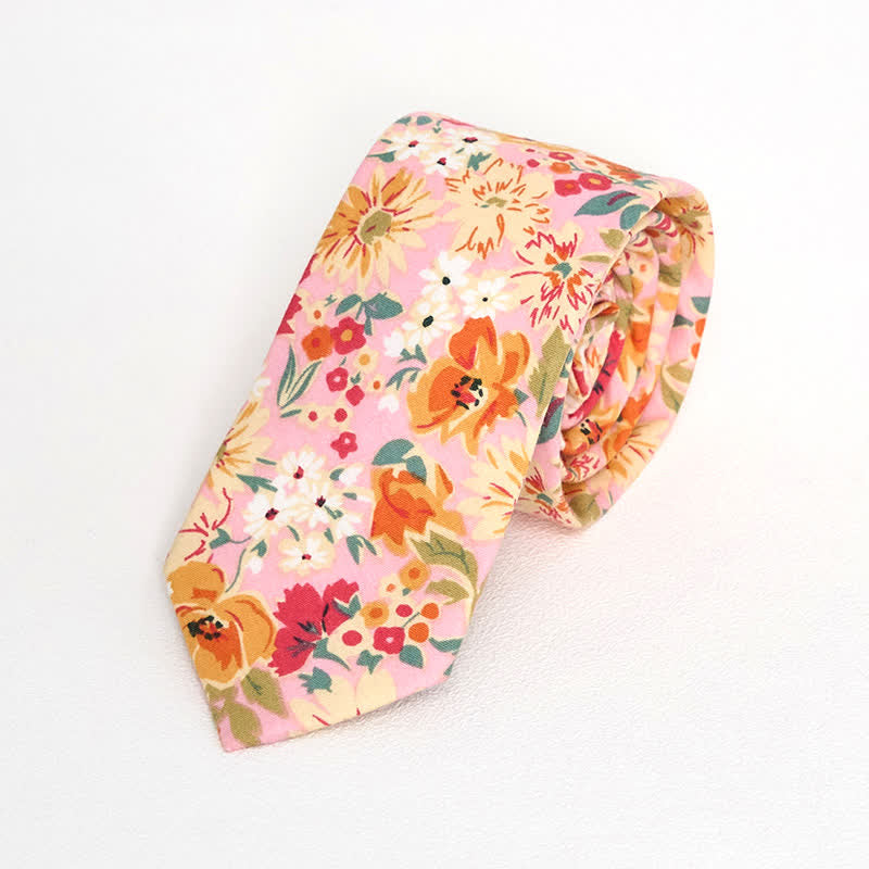 Men's Vintage Liberal Floral Necktie - Ivory & Pink - image 8