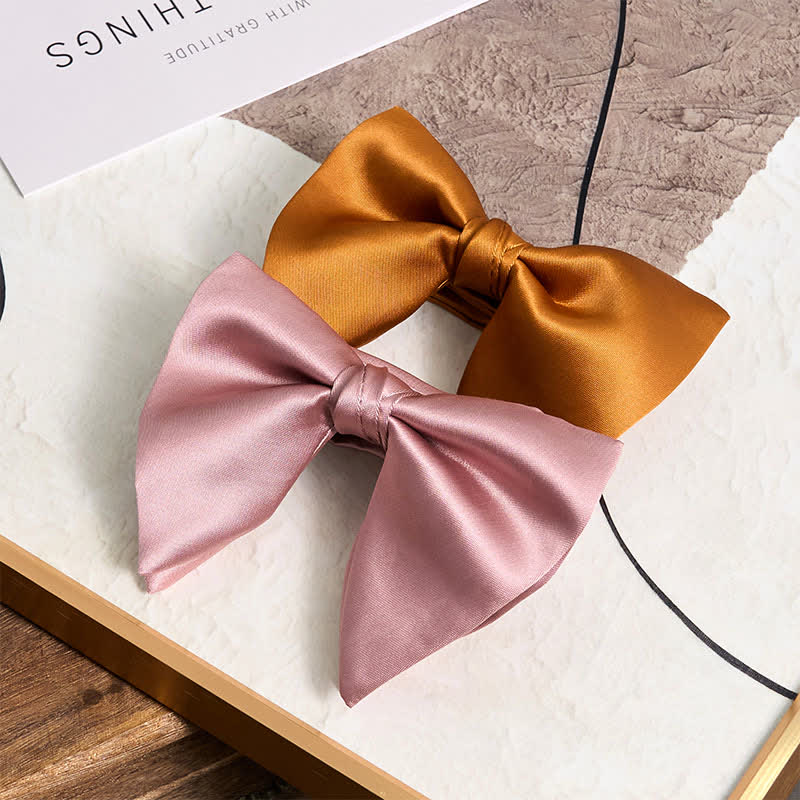 Men's British Style Solid Color Oversized Pointed Bow Tie Pocket Square - image 1