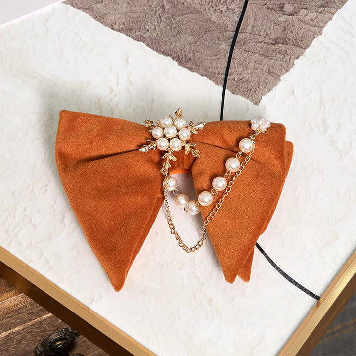 Men's Snowflake Pearl Chain Velvet Bow Tie Pocket Square