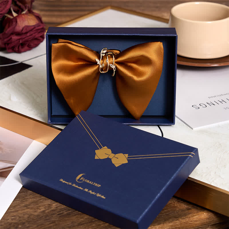Men's Gold Vine Leaf Oversized Pointed Bow Tie Pocket Square