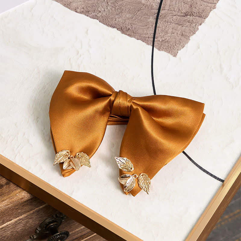 Men's Double-Layers Leaves Oversized Bow Tie Pocket Square