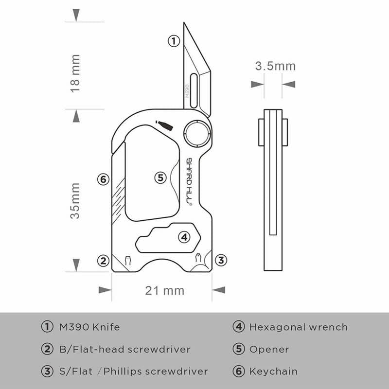 6 In 1 Multifunctional Folding Mini Knife Keychain