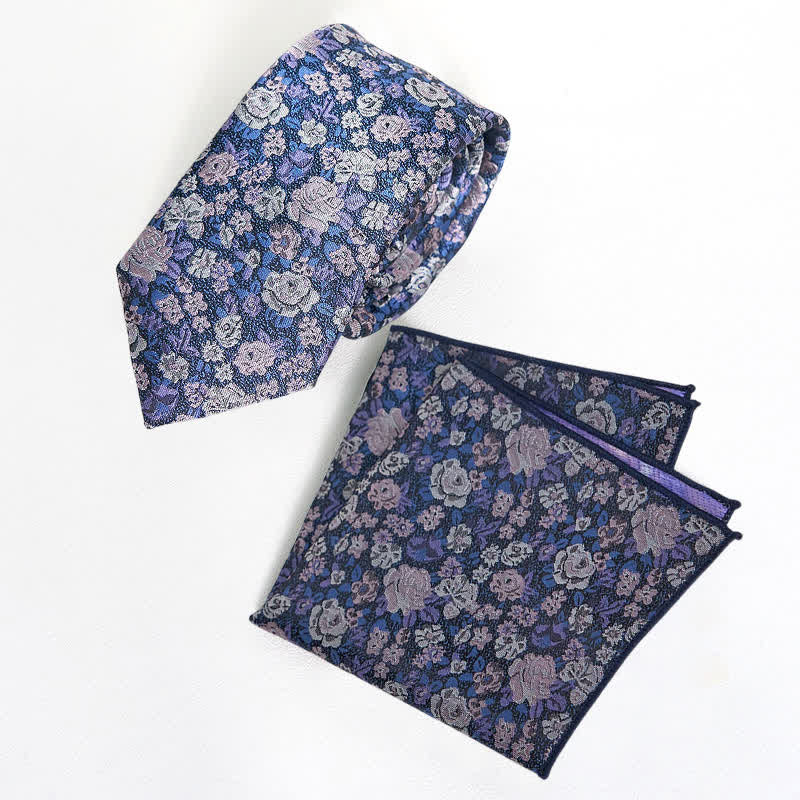 SteelBlue Men's Novelty Floral Necktie - Necktie + Pocket Square - image 5