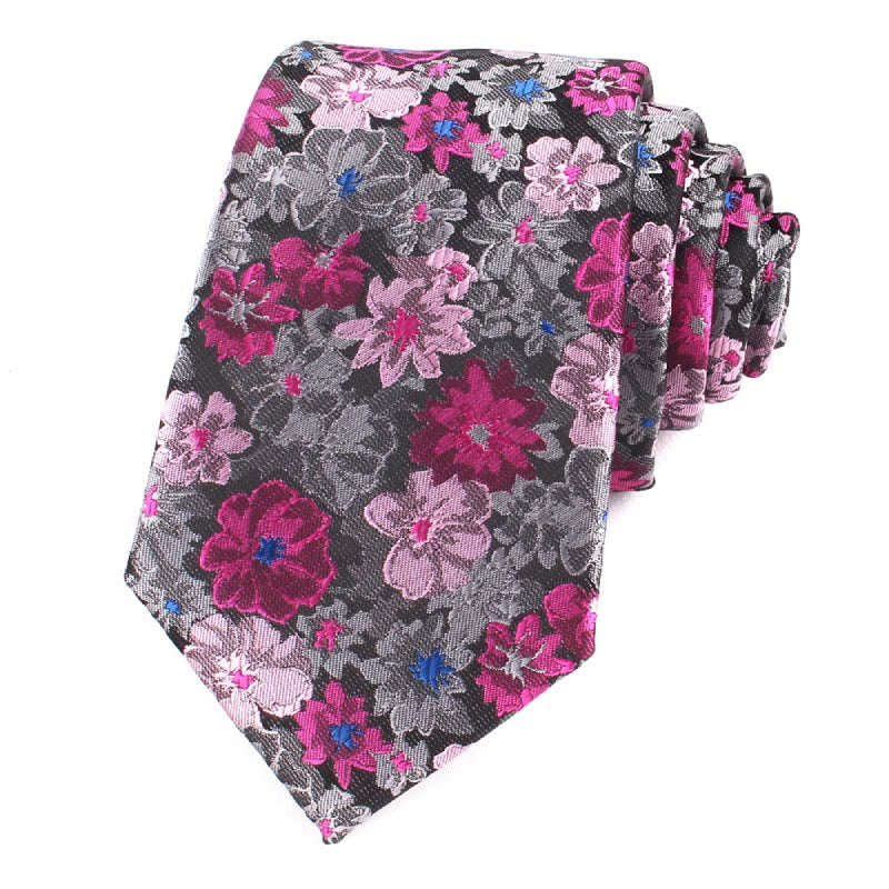 Men's Colorful Flowers Gentle Polyester Necktie - Gray - image 5