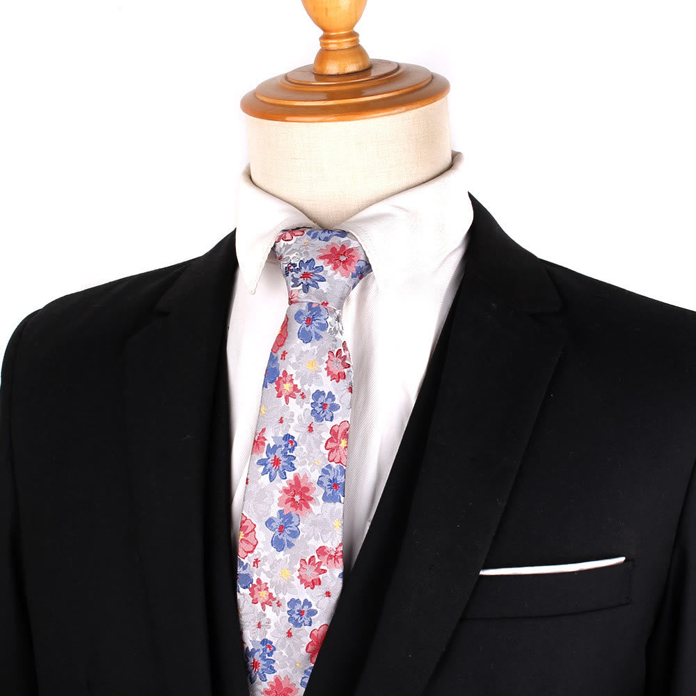 Men's Colorful Flowers Gentle Polyester Necktie - Light Gray - image 0