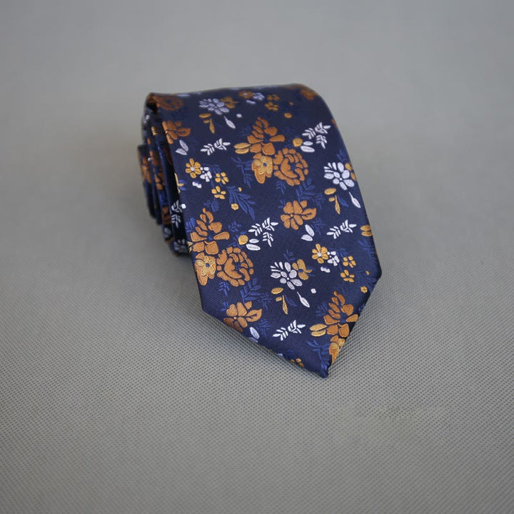 Men's Dark Background Colorful Flowers Polyester Necktie - Orange - image 2