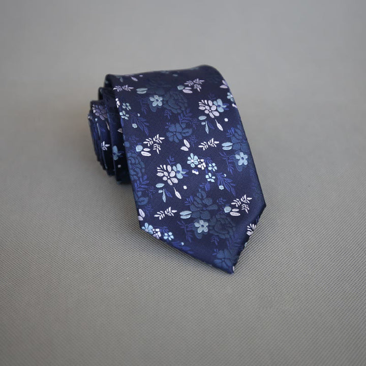 Men's Dark Background Colorful Flowers Polyester Necktie - Light Blue - image 1