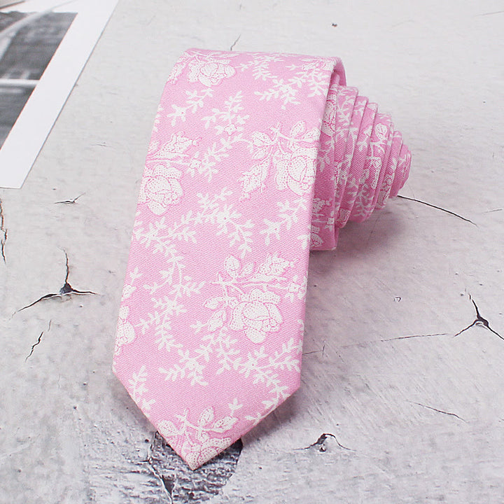 Men's Light Color Flowers Spring Polyester Necktie - Pink - image 2