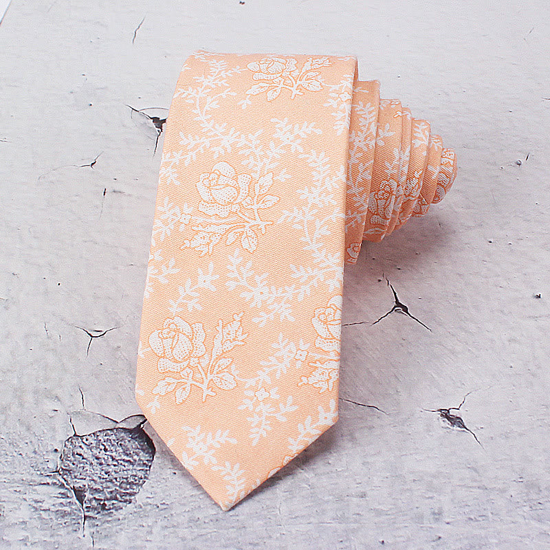 Men's Light Color Flowers Spring Polyester Necktie - Orange - image 3