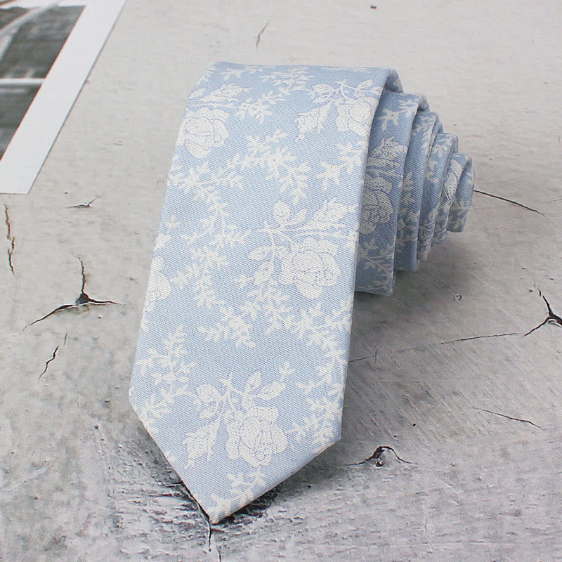 Men's Light Color Flowers Spring Polyester Necktie - Blue - image 1