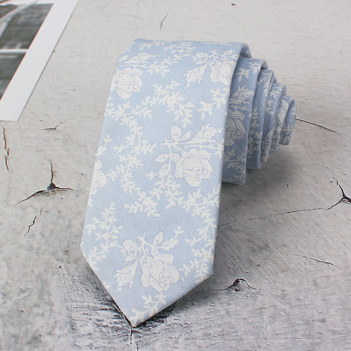 Men's Light Color Flowers Spring Polyester Necktie - Blue - image 1