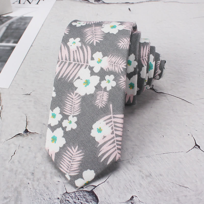 Men's Blooming Flowers Spring Polyester Necktie - Gray - image 1