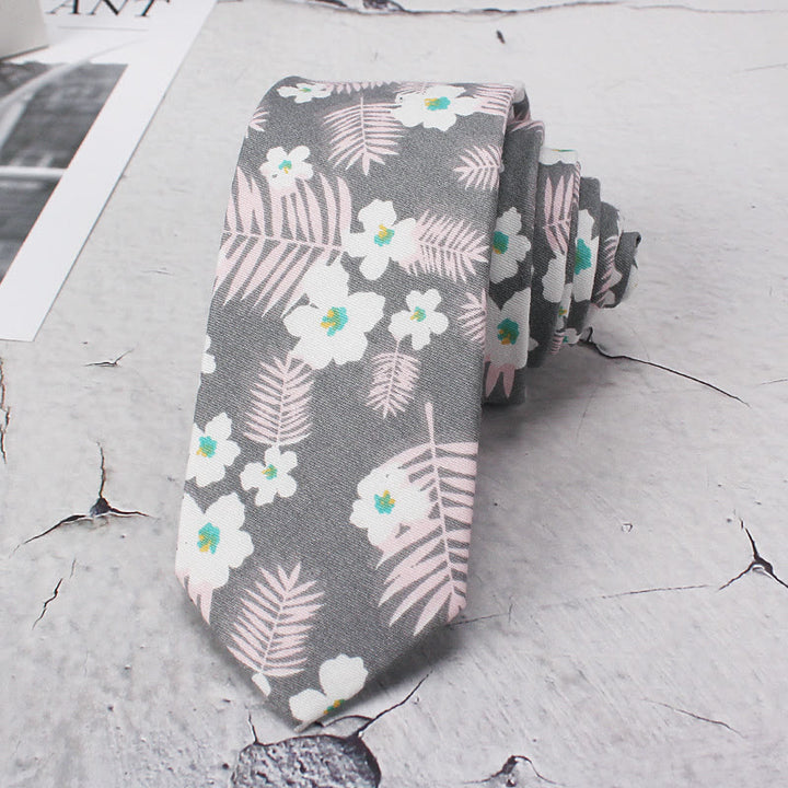 Men's Blooming Flowers Spring Polyester Necktie - Gray - image 1